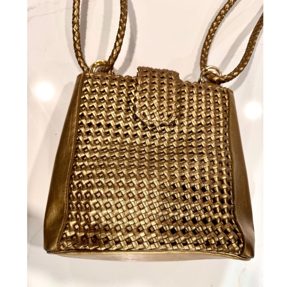 Warren Reed Vintage Gold Metallic Woven Leather Shoulder Bag Purse Retro Glam